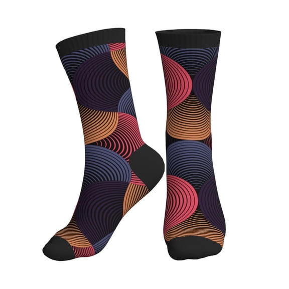 Crew Socks for Women Men - circular stripes Athletic Running Socks Breathable Crew Socks Casual Calf Socks