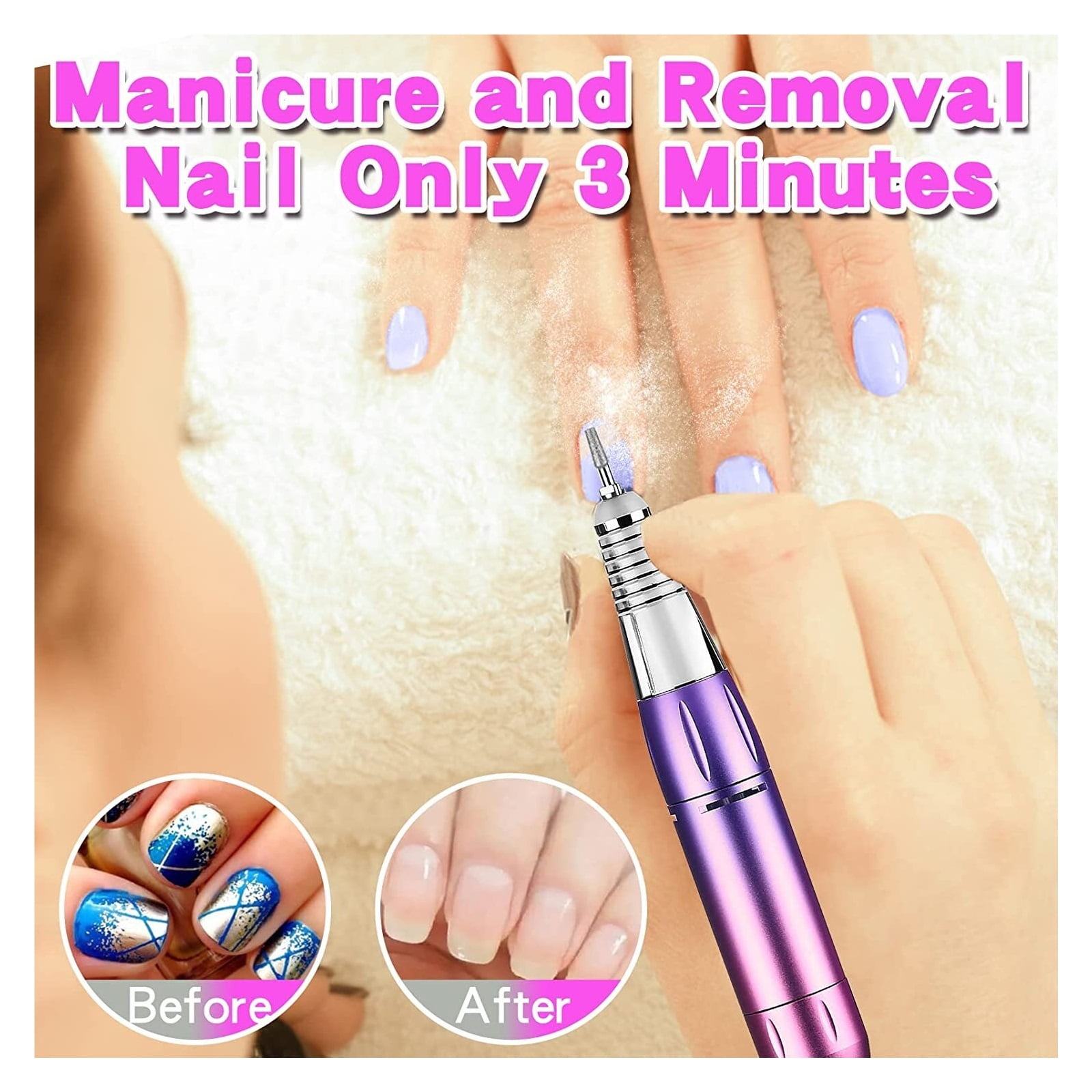 35000RPM Nail Drill Manicure Machine Rechargeable Powerful Electric Nail File Professional Nail Motor For Polish Arcylic Gel ,Lightweight and Portable
