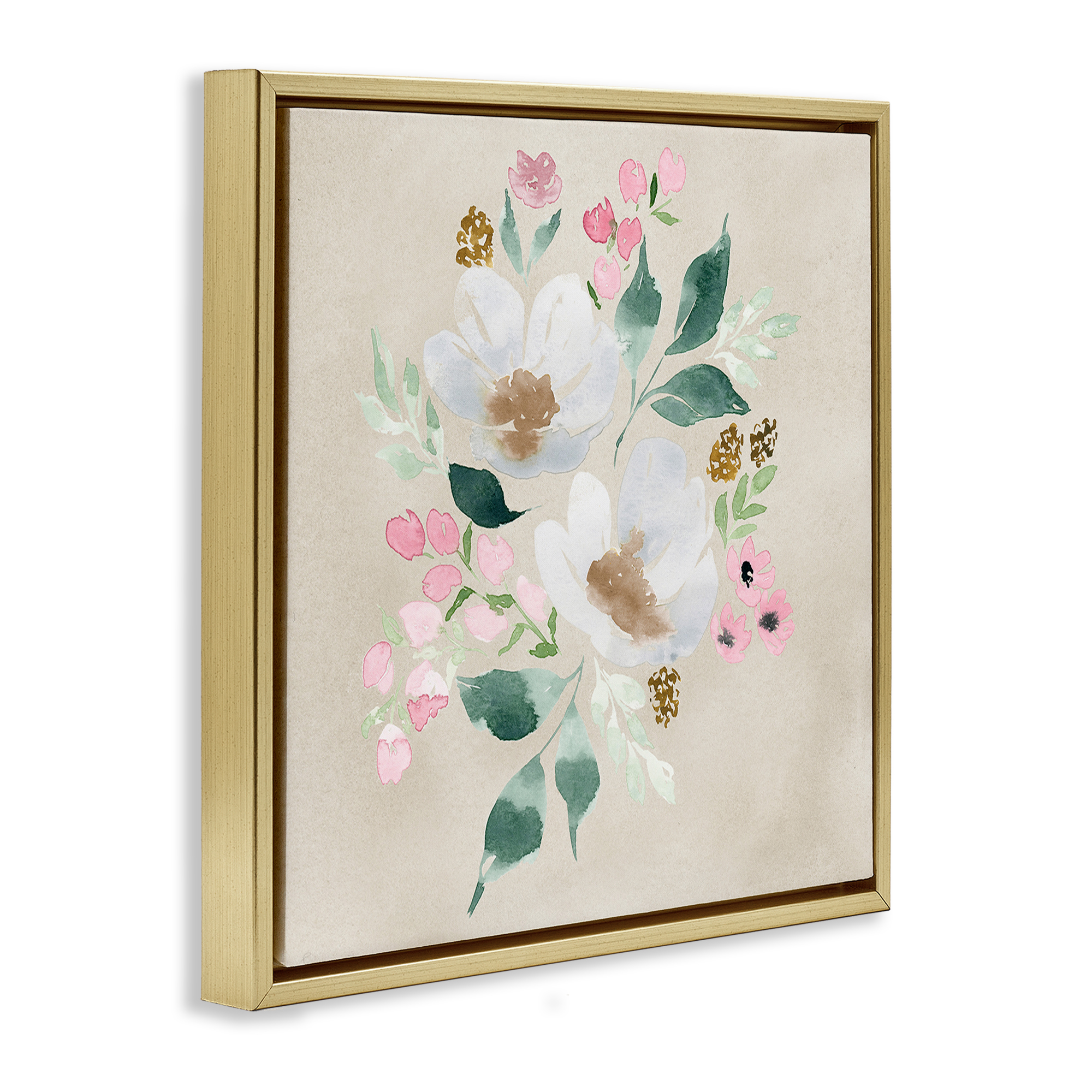 Stupell Industries Neutral Floral Beauty Botanical & Floral Painting Gold Floater Framed Art Print Wall Art, 25 x 25
