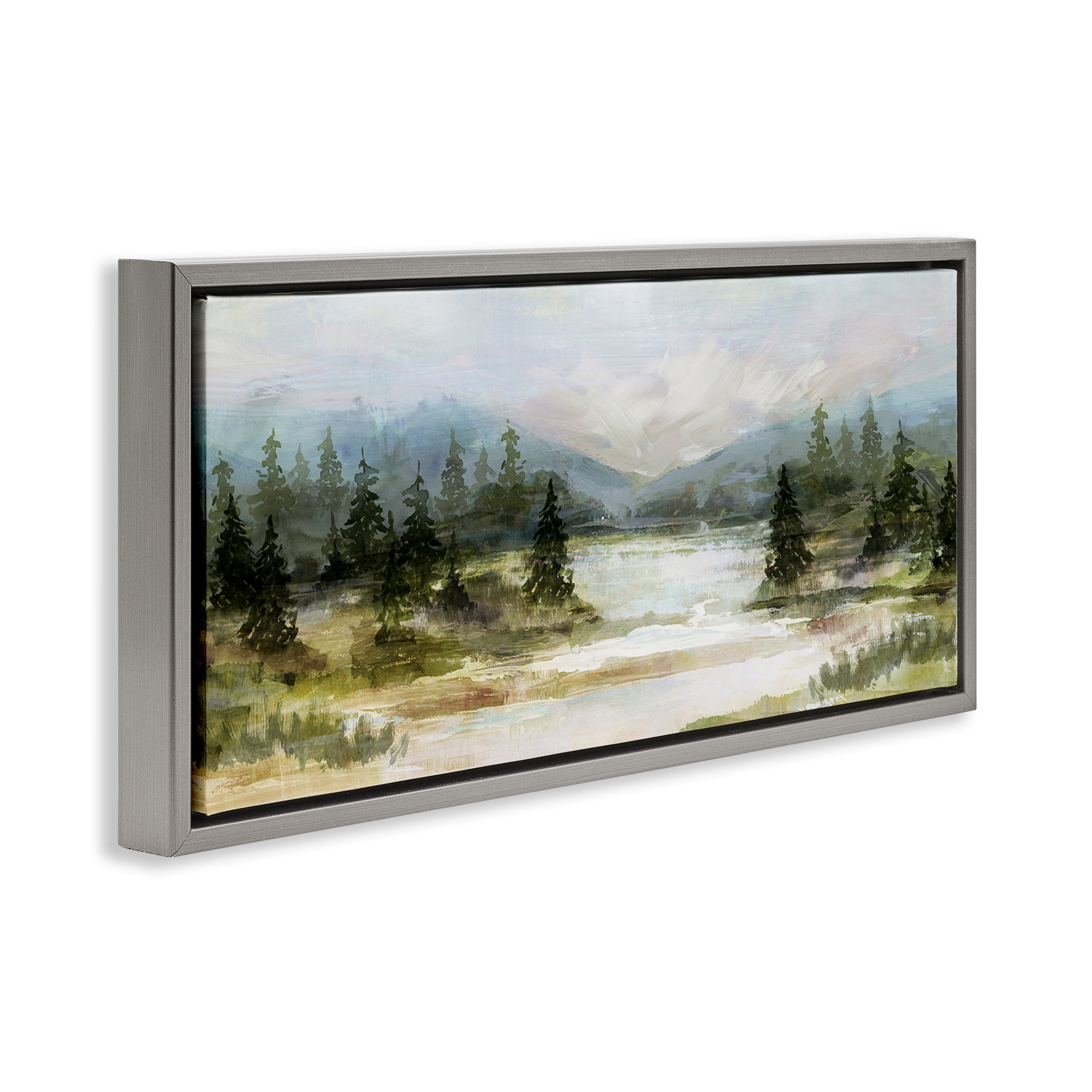 Stupell Industries Vast Country Landscape Rural Mountains Landscape Painting Gray Floater Framed Canvas Art Print Wall Art, 31 x 14