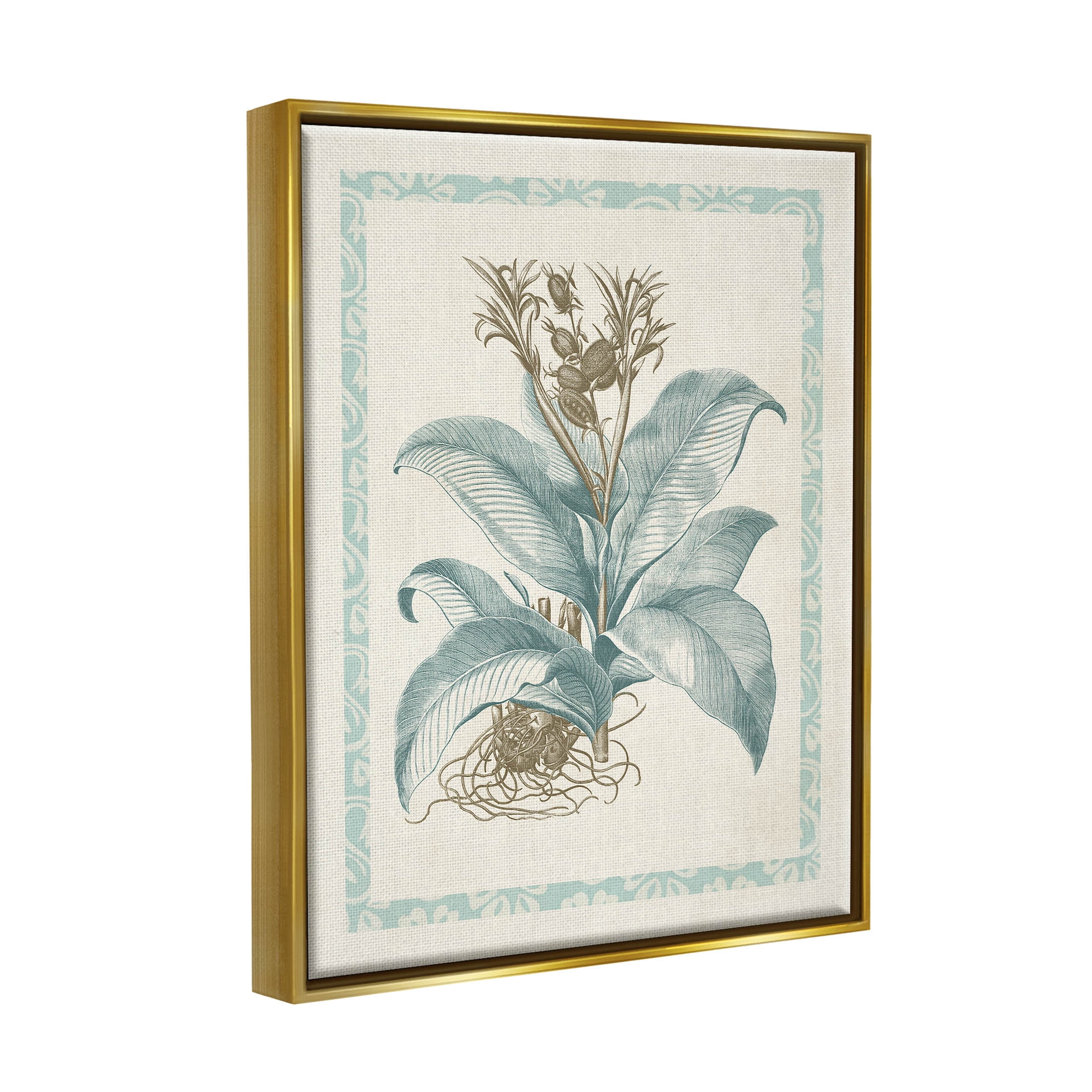 Stupell Industries Detailed Wild Herb Flower Graphic Art Metallic Gold Floating Framed Canvas Print Wall Art, Design by Vision Studio