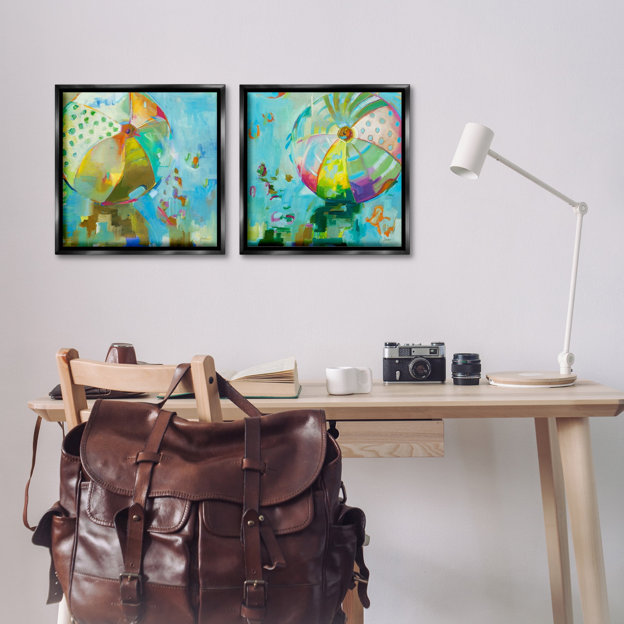 Stupell Industries Abstract Beach Balls Abstract Painting Black Floater Framed Canvas Art Print Wall Art, 18 x 18, Set of 2