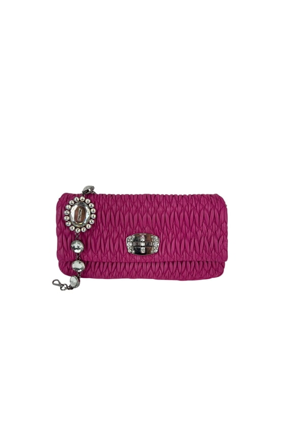 Pre-Owned MiuMui Pink Lambskin Nappa Crystal Shoulder Clutch Bag