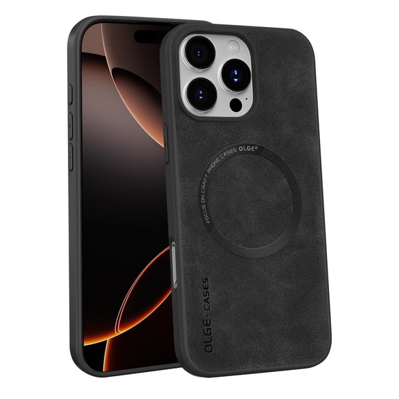 for iPhone 15 Magnetic Case, Compatible with MagSafe, Classic PU Leather Soft TPU Shockproof Anti-Scratch Wireless Charging Non-Slip Ultra Slim Skin Friendly Durable Phone Case, Black