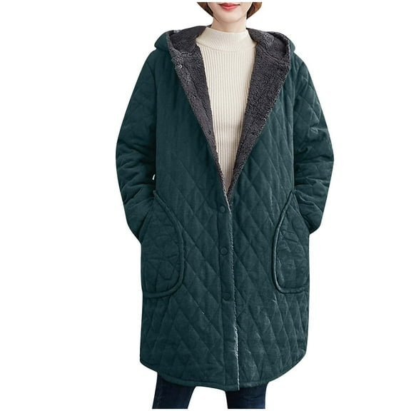 ZHUGeLI Winter Coats For Women 2023 Fleece Lined Down Jacket Thickened Warm Hooded Overcoat Oversized Button Long Jackets