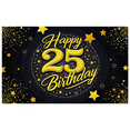 thumbnail image 3 of Elegant Black and Gold Happy 25 Birthday Banner with Star and Balloon Elements Birthday Party Decorations Backdrop Photography Props Party Supplies, 3 of 8