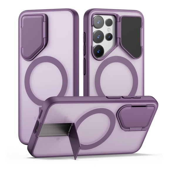 SURITCH for Samsung Galaxy S25 Ultra Magnetic Case, with Built-in Kickstand, Camera Cover and Translucent Back, Rugged Shockproof Cases Slim Protective Cover, Translucent Purple