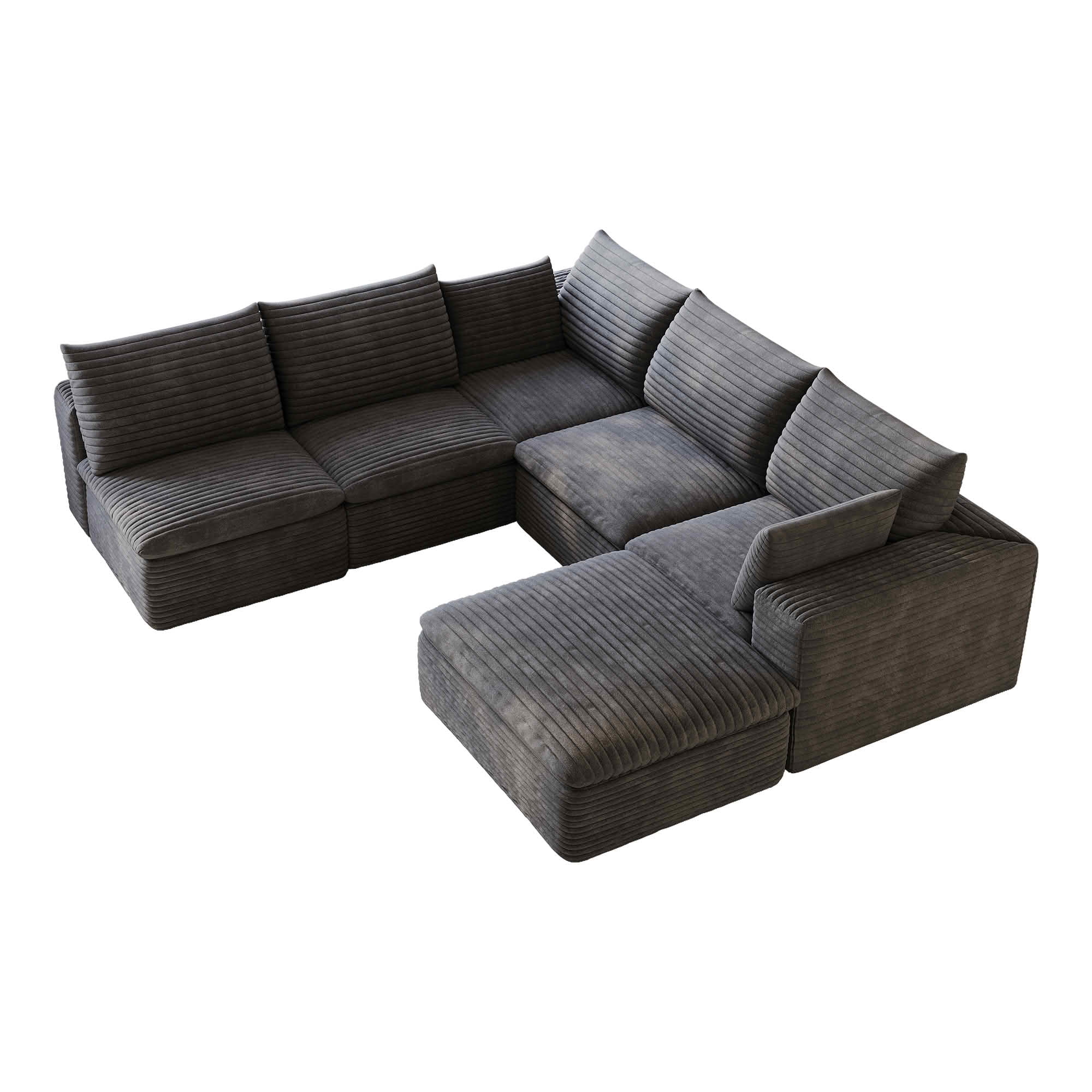 MAYEERTY 98.5"x 102.4" L‑Shaped Cloud Modular Sofa, Corduroy Deep‑Seat Sectional Couch, Double‑Layer Removable Cushions, No‑Assembly DIY Sponge Sofa for Living Room Bedroom Conference Room Apartment