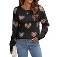 thumbnail image 2 of VISgogo, suéter de punto de manga larga para mujer, cuello redondo, patrón de corazones coloridos, prendas de punto holgadas, suéter de ganchillo informal para mujer VISgogo moda, 2 of 9