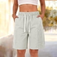 thumbnail image 5 of Evdexr Cargo Shorts Women Drawstring Knee Length Bermuda Shorts Summer Belted Hiking Shorts Oversized Baggy Casual Short with Multi Pockets Khaki L, 5 of 7