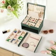 thumbnail image 3 of 3 Layer Jewelry Box, Jewelry Holder Organizer with 2 Drawer Tray, Large boxes for Women Velvet Earring Organizer, Lockable & Organizers, Birthday Gifts for Women Mom, Green, 3 of 18