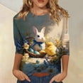 thumbnail image 2 of Easter Top for Women Crew Neck 3/4 Sleeve Tops Bunny Eggs Print Trendy Holiday Outfits Shirts Loose Fit Casual T-Shirts, #01 Blue, 3XL, 2 of 6