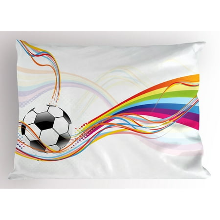 Sam Football - Soccer Pillow Sham Rainbow Patterned Swirled Lines Abstract Football Pattern Colorful Stripes Design, Decorative Standard Queen Size Printed Pillowcase, 30 X 20 Inches, Multicolor, by Ambesonne