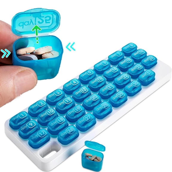 31 day monthly medicine organization， Am/Pm 31 pill box for storage of vitamins, medicines, and medication，fish oil，Portable Travel Pill Storage Box