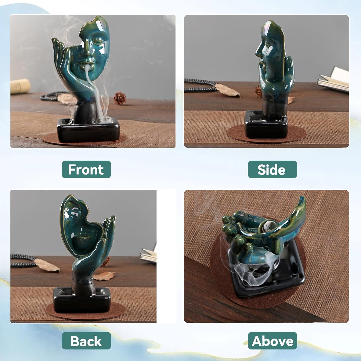 Backflow Incense Holder Incense Burner, Handmade Statue Waterfall Cone Burner for Home Decor Aromatherapy Ornament