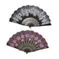 thumbnail image 4 of Abanico plegable chino de 2 piezas con diseño clásico de flores creativas para bodas de mujeres. Blanco y morado, 4 of 9