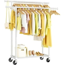 Double Rods Clothes Rack, Rolling Clothing Rack for Hanging Clothes Portable Wardrobe Rack, Metal Garment Rack Sturdy Coat Rack for Bedroom Laundry Living Room, White