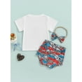 thumbnail image 4 of Franhais Newborn Three-Piece Outfits, Short Sleeve Round Neck Letter Print Tops + Leopard Colorful Short Pants + Decorative Hairband, 4 of 9