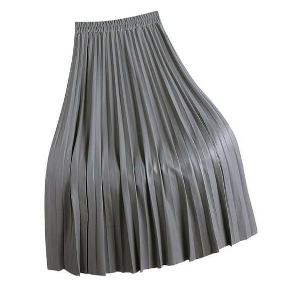 Women's Pleated Extended Autumn/winter Elastic High Waist A Line Pleated PU Leather Skirt