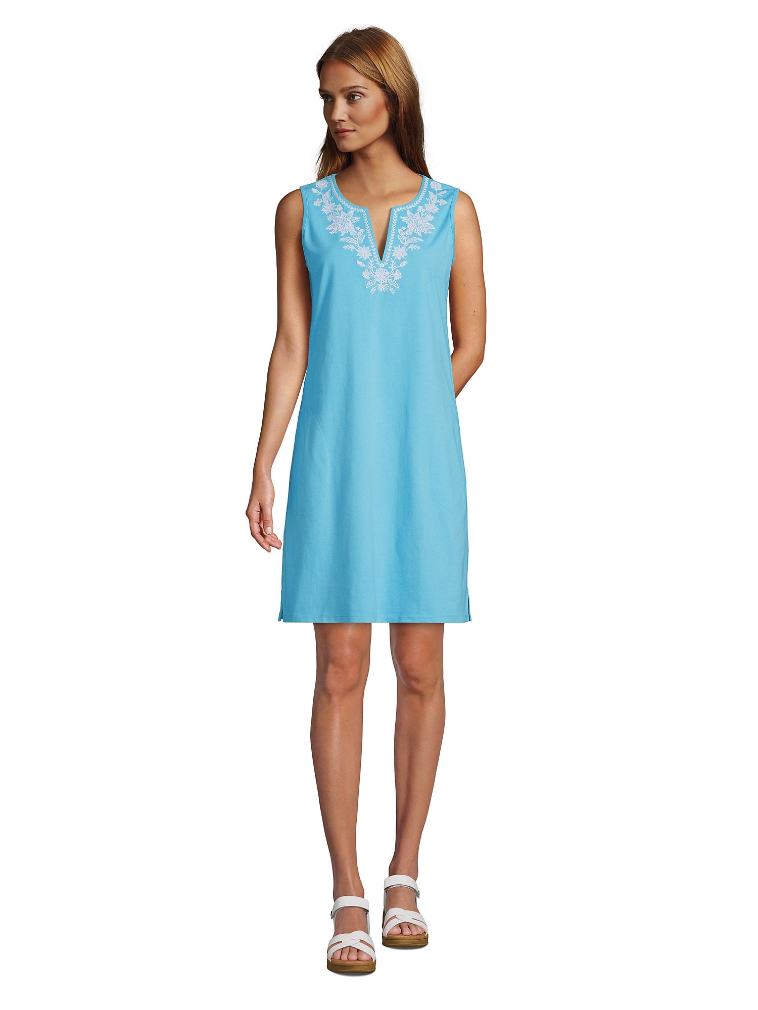 Lands' End Women's Petite Embroidered Cotton Jersey Sleeveless Swim