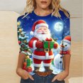 thumbnail image 2 of LiMoi Women's 3/4 Sleeve Christmas Shirt Round Neck Holiday Santa Print Cozy Top for Winter Season Tees Tshirts Blouse T-Shirt My Items, 2 of 5