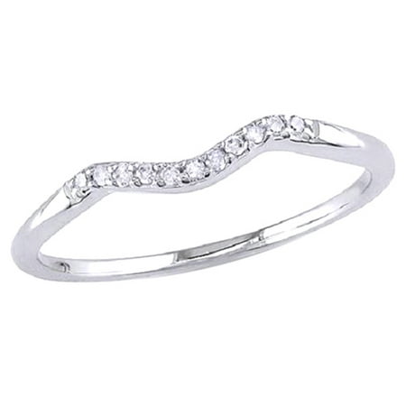 - White Natural Diamond Accent Curved Wedding Band Ring In 14k White Gold Over Sterling Silver (0.06 Cttw)