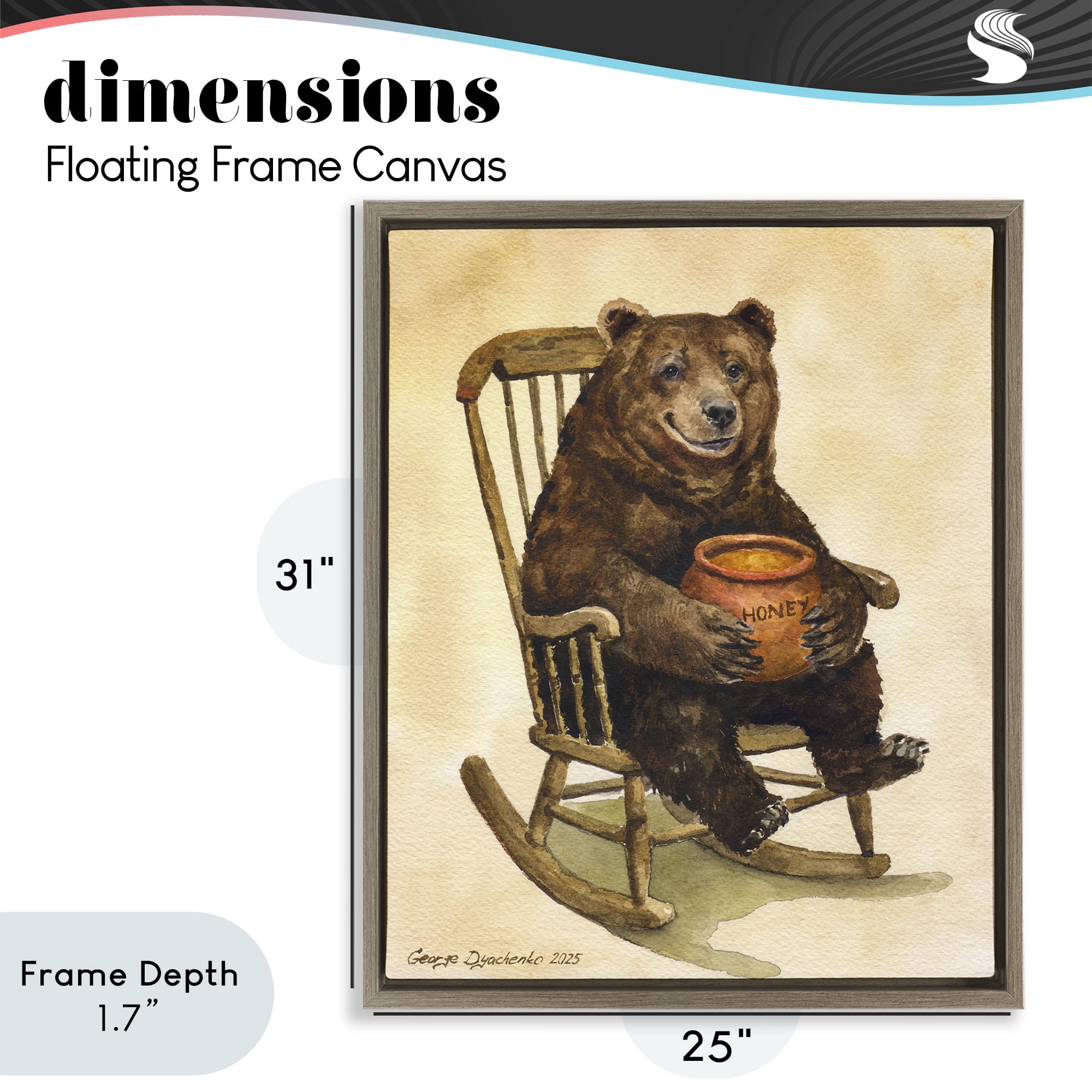 Stupell Industries Happy Bear & Pot of Honey Brown Framed Floater Canvas Wall Art, design by George Dyachenko