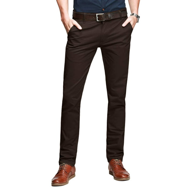 Pantalones a juego para hombre, delgados y cónicos, parte delantera plana, marrón oscuro 34