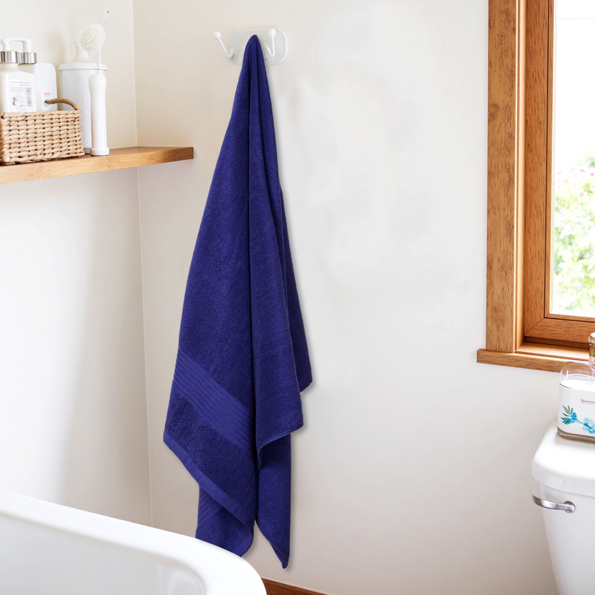 4-Pack 100% Cotton Bath Towel Set, 55" x 28", Suprt Soft & Quick Dry for Bathroom, Beach & Spa, Navy Blue