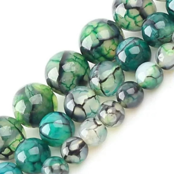 HOOUN 4/6/8/10/12mm Natural Black Dragon Veins Agates Loose Beads For Jewelry Making-Green-6mm about 61pcs