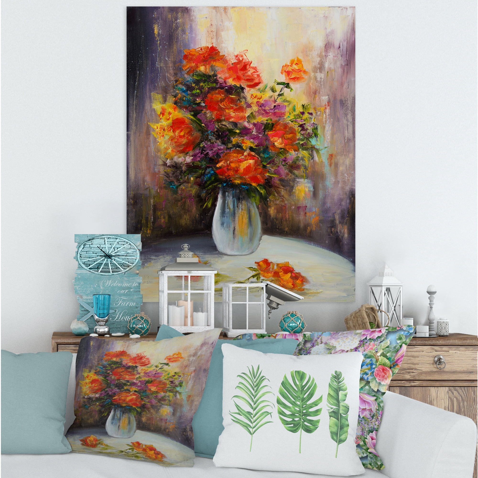 Designart ' Still Life Bouquet With Yellow and Red Flowers ' Traditional Canvas Wall Art Print