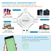 iDiskk MFi Certified 4 in 1 Photo Stick 128GB Flash Drive for Photo & Video Backup, File Save & Transfer, USB & Multiport Connection