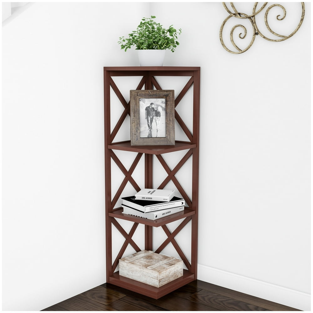 4Shelf Corner Bookcase Open CrissCross Style Etagere Shelving Unit