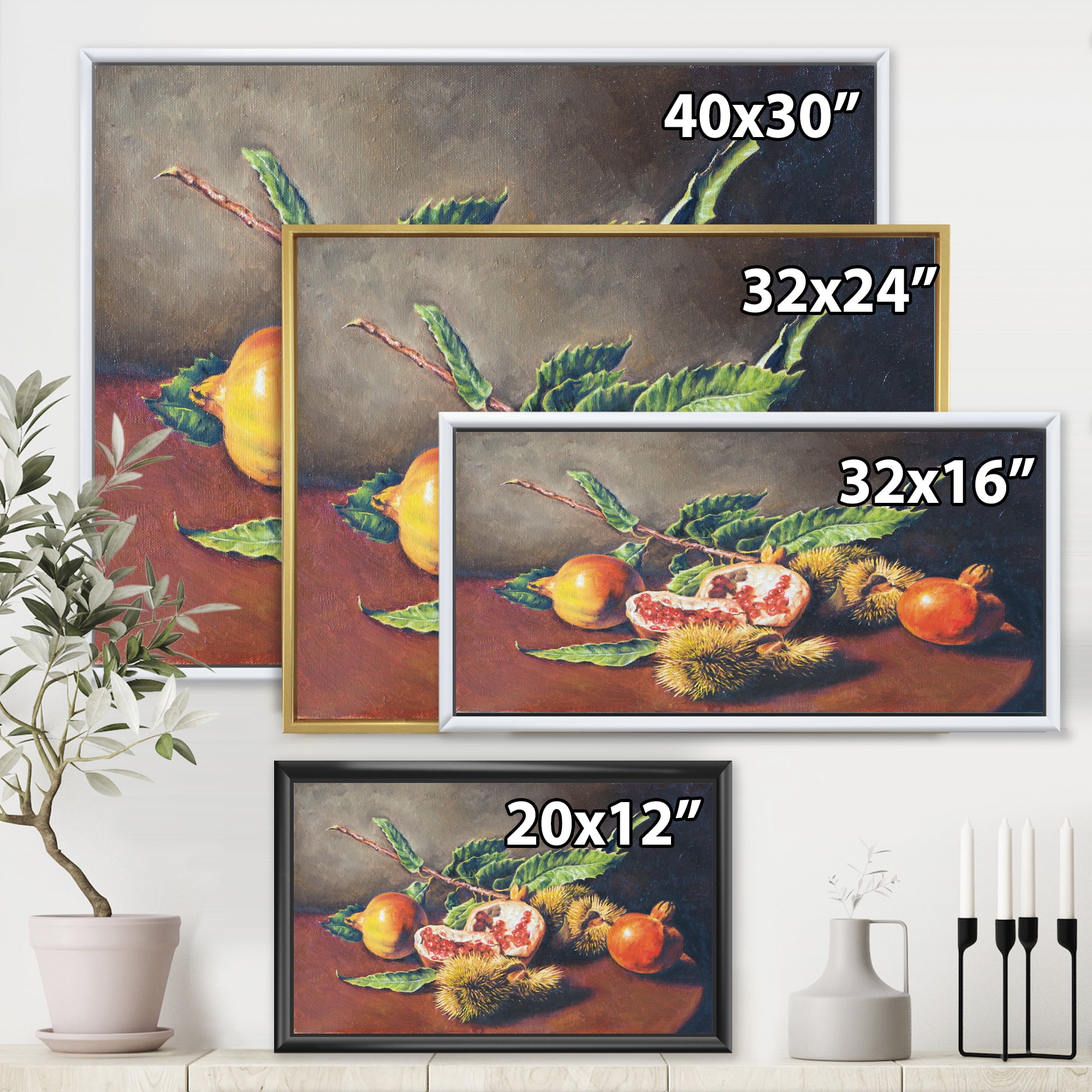 Designart 'Ancient Still Life of Orange Fruits' Traditional Framed Canvas Wall Art Print