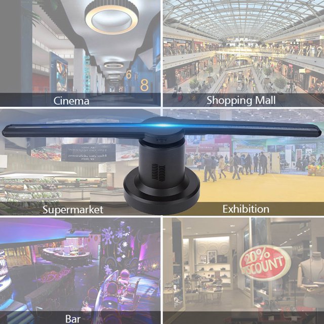 Proyector Holográfico 3D, Proyector De Ventilador LED WIFI Con Holograma 3D Con Tarjeta De Memoria De 16GB Para Exposición Publicitaria