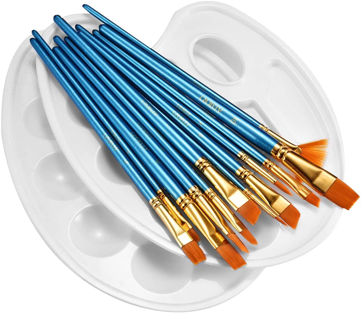 12 Artist Brushes, 2 Mixing Palettes, Premium Nylon Brushes For