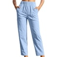 thumbnail image 2 of Womens Stretch Pants Elastic Waist Loose Casual Straight Leg Trousers with Pockets, 2 of 5