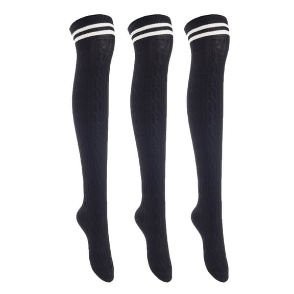 Lian Lifestyle Exquisite Big Girls Women 3 Pairs Thigh High Cotton Socks. Super Comfortable in Vibrant Unique Colors Size 2.5-7 LBG1023Black