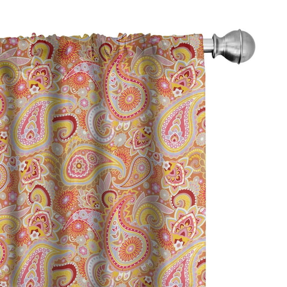 Ambesonne Orange Curtains, Paisley, Pair of 28"x84", Multicolor