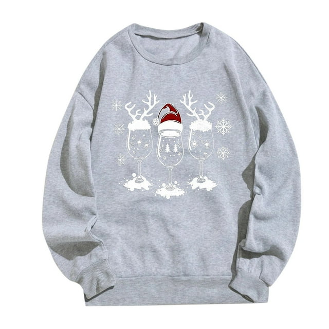 Wyzesi Chandails en Molleton de Noël pour Enseignantes Imprimé de Noël Décontracté à Manches Longues Pull Col Rond Sweat à Capuche Col Rond Chandails en Molleton pour Femmes Automne Rose
