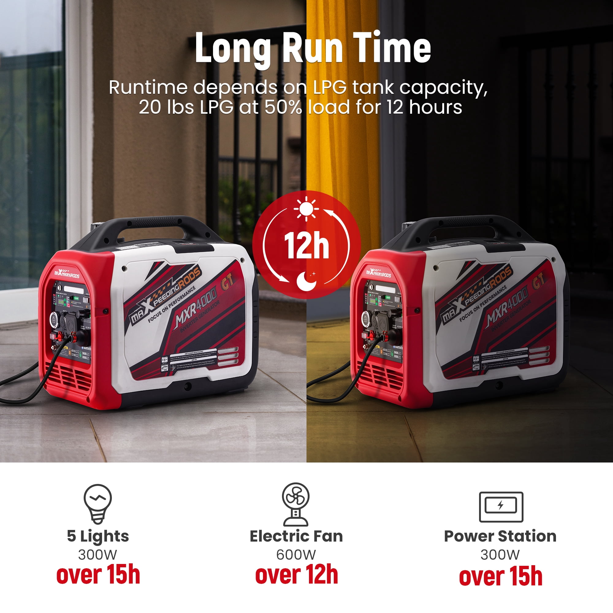 Maxpeedingrods 4000watt Portable Dual Fuel Generator Inverter LPG/Gas Bluetooth Start Quiet