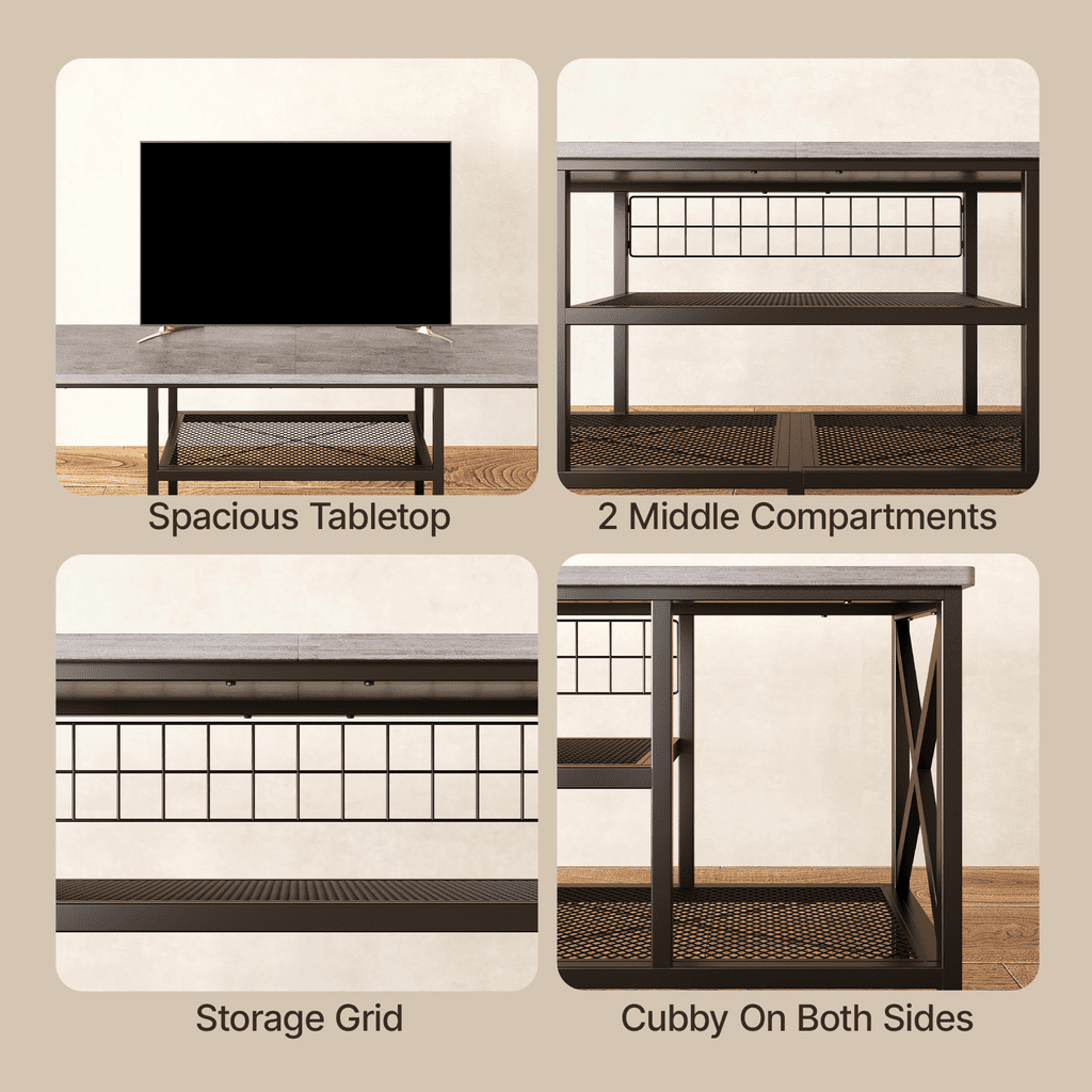 Aiho 59.8 "L TV Stand for TVs up to 65", 65 inch TV stand with Storage Shelves for Living Room - Gray