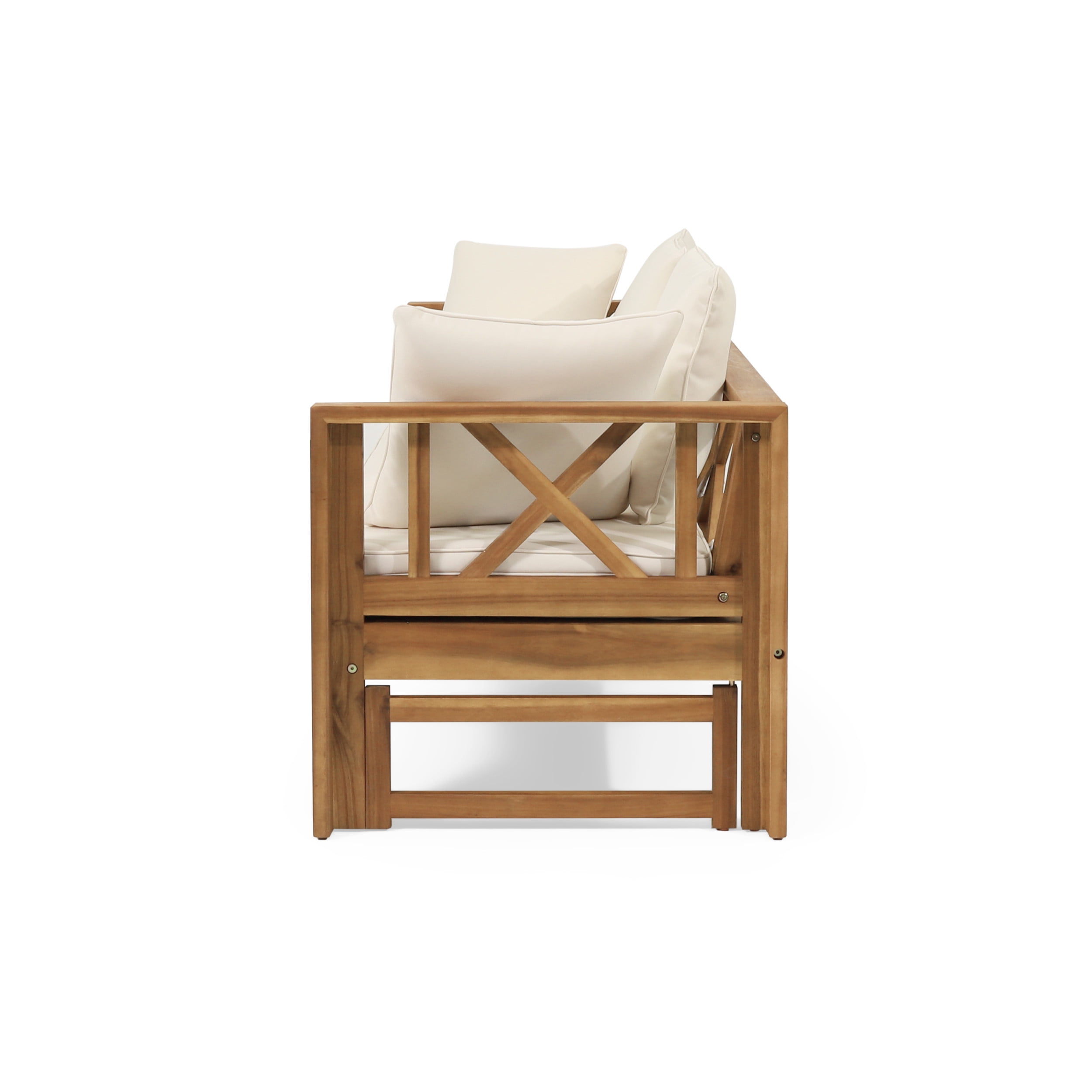 Reyes Acacia Wood Outdoor Extendable Daybed Sofa, Teak and Beige