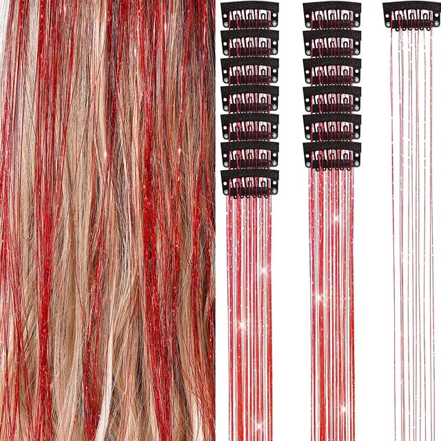 Graflsoa 6-Piece Set of Glittering Clip-In Hair Tinsels in Assorted Colors, Heat-Resistant Up to 320°F, Adjustable Length 19.6 Inches, Ideal for Parties, Cosplay, and Festivals