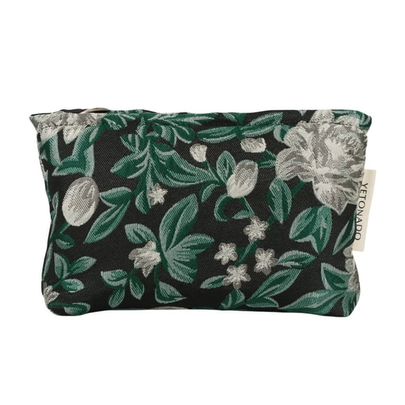Unique Bargains 1 Pc Stylish Jacquard Weave Handheld Makeup Bag for Vacation Large Black Green White Polyester