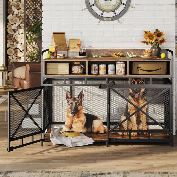 ABOVOBA 48 Inch Dog Crate with Drawers,Wooden Dog Crate End Table,Indoor Decorative Pet Crate Dog Cage for Large Medium Dogs-Rustic Brown