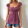 thumbnail image 2 of Trendfront Womens Polka Dot Blouses Square Neck Puff Short Sleeve Bow Front Peplum Dressy Casual Summer Tops, 2 of 4