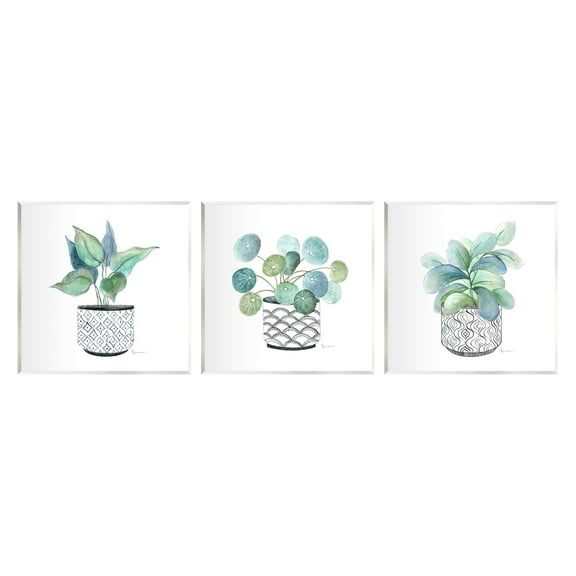Stupell Industries Patterned Planter Vase Lush Blooming Green Leaves Graphic Art Unframed Art Print Wall Art, Set of 3, Design by Tava Studios