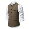 thumbnail image 4 of Bixock Casual Tops for Men,Fleece Suit Vests for Men,Tops for Men Vintage Solid Color Breasted Faux Two Piece Suit Vest With Pocket V Neck Sleeveless Tops, 4 of 6