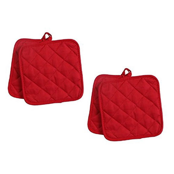 Pack of Four (4) Red Home Store Cotton Pot Holders (2 Sets of 2) (2,Red)